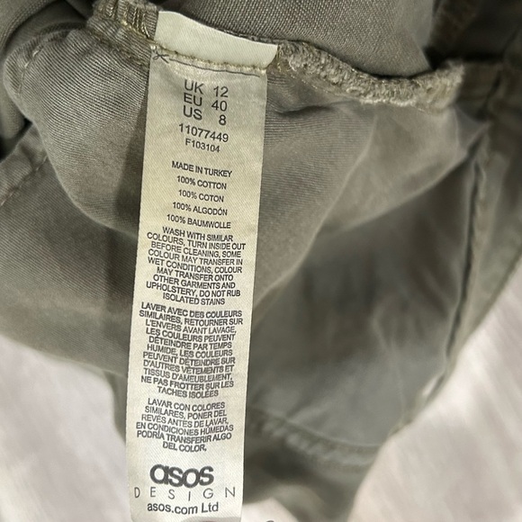 ASOS Design Slouchy Mom Shorts Olive Green Cotton Denim High Rise Cuffed Size 8 - Picture 6 of 11